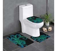 Gearsly Blue Octopus Bathroom Mats Sets 3 Piece,Super Soft Bath Mat And U Shaped Toilet Mat Set Non Slip Bathroom Rugs Water Absorbent Floor Mat Washable Home Decor