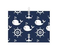 Gearsly Dish Drying Mats for Kitchen Counter,Maritime Whales Nautical Anchor Wheel Absorbent Dish Draining Mat 18 x 24 inch,Microfibre Anti-Slip Quick Dry Sink Drainer Mat for Countertop