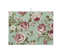 Gearsly Dish Drying Mats for Kitchen Counter,Retro Pink Rose Floral Absorbent Dish Draining Mat 18 x 24 inch,Microfibre Anti-Slip Quick Dry Sink Drainer Mat for Countertop