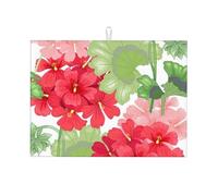 Gearsly Dish Drying Mats for Kitchen Counter,Spring Red Flowers Green Leaves Absorbent Dish Draining Mat 18 x 24 inch,Microfibre Anti-Slip Quick Dry Sink Drainer Mat for Countertop