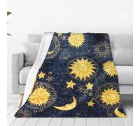 Gearsly Fleece Blanket Throw Fluffy - Yellow Sun Moon Flowers Stars Versatile Soft Warm Blankets Throws for Bed Double Size,Cozy Flannel Twin Blanket for Sofa Couch Gift 130x150cm