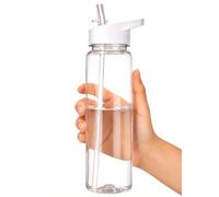 GearTek Clear Water Bottle With Straw | No Markings Sports Water Bottle | Leak Proof Re-Usable Flip Top Plastic Drinks Bottles for Exams, Outdoors, Gym, Cycling and Schools (Clear-Straw700ml)
