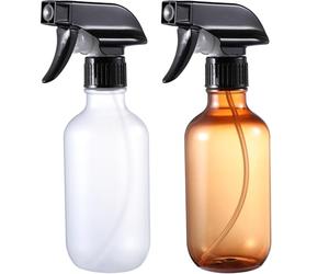 GearTrust Water Spray Bottle for Hair, Small Squirt Bottle Amber & Frosted Clear, 10.1 oz Refillable Empty Mister Spray Bottles with Adjustable Mist/Stream for Hair, Plant, Pet, Cleaning, Cooking