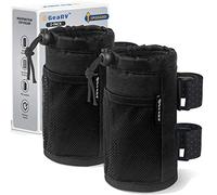 GEARV 2Pack Cup Holder for Bike, Scooter and Wheelchair, Water Bottle Holder for UTV/ATV, Walker, Golf Cart and Beach, Universal Drink Holder Accessories with Net Pocket and Cord Lock (Black)