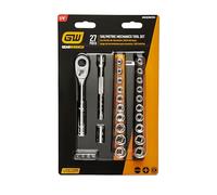 GEARWRENCH 27pcs Hand Tool Kit for Mechanic, 1/4", Socket Rail Holder and Bit Holder, Metric/SAE | GWXSCBMTS14