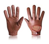 GEARX Aniline Cowhide Leather Gloves car driving chauffeur Vintage Retro Style Unlined, Brown, M