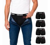 GEARZ - 4 Packs Men's Hidden Pocket Boxer Briefs with Fly - Pickpocket Proof Travel Underwear Pockets - Anti Theft Wallet (UK, Alpha, M, Regular, Regular, 1, Black)