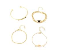 Geavonyg 4Pcs Stylish Green Zircon Snake Pattern Wrist Chain Metal Set Versatile Open Cuff Bangles For Daily Wear Dates Vintage Snake