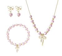 Geavonyg Ceramic Bowknot Bead Jewelry Set for Women Classical Blue and White China Pattern Necklace Ear Accessory Porcelain Bead