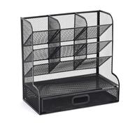 Geavonyg Heavy Duty Container Wrought Iron 9Compartment Desk Organizers MultiTier Storage Rack for Pens Scissors Office Tool Metal Desk Organizer