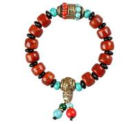 Geavonyg Spiritual Charm Green Turquoise Stone with Yak Bone Copper Beads Adjustable Stretch Cord for Adults Elastic Prayer Beads