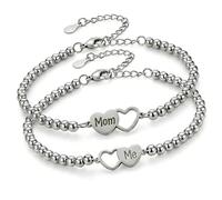 Geavonyg Stylish Mother and Daughter Set Featuring 4mm Silver Beads or Stone Design Hand Chain Love Symbol Wristband