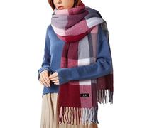 Gebell Women Tartan Scarf - Winter Plaid Blanket Scarves Long Soft Warm Tartan Check Scarfs Ladies Wool Spinning Tassel Shawl Stole UK