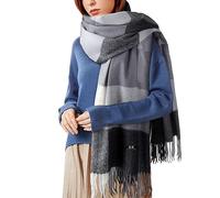 Gebell Women Tartan Scarf - Winter Plaid Blanket Scarves Long Soft Warm Tartan Check Scarfs Ladies Wool Spinning Tassel Shawl Stole UK