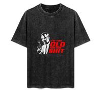GEBELYU Men's Round Neck Acid Washed T-Shirt Lethal Weapon I'm Too Old for This Sh!T Double Stitch Sleeves and Hem XXL Black