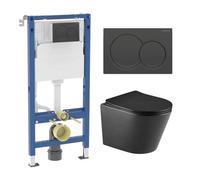 Geberit Duofix 1.12M Wall Hung Wc Frame 3 In 1 Deal With Black Flush Plate And Black Wall Hung Toilet