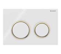 Geberit Omega20 Round WC Dual Flush Plate - White & Gold - 115.085.KK.1