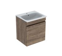 Geberit Renova Plan 600mm Slim Rim Wall Hung Vanity Unit With Basin - Hickory Finish: Hickory