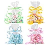 GEBETTER 100 pcs Sweet Cellophane Bags 10x15cm Clear Cello Bags Sweet Treat Bags with Gold Twist Ties Ribbons for Candy Cookie Snacks Chocolates Wrapping Birthday Easter Christmas Party Supplies
