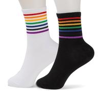 GEBETTER 2 Pairs Pride Sport Socks Rainbow Striped Pride LGBT Socks Black White Rainbow Cotton Socks for Women 35-39 LGBTQ Accessories