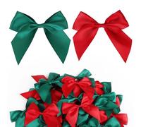 GEBETTER 30 pcs Red Green Rows Christmas 10cm Polyester Ribbons with Double Sided Glue Dots Christmas Decorative Bows Christmas Tree Decorations