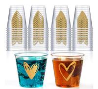 GEBETTER 50 pcs Clear Plastic Shot Glasses 30ml Reusable Drinking Tasting Cups with Heart Pattern for Wedding Anniversary Holiday Birthday Christmas BBQ Picnic Party