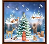 GEBETTER 6 Sheets Christmas Window Stickers Animals Christmas Window Clings Stained Glass Clings Christmas Window Decorations Xmas Decorations