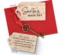 GEBETTER Bronze Santa's Magic Key Kit Father Christmas Eve Tradition No Chimney Handmade with Double-sided Wooden Plaque and Envelope Christmas Eve Box Fillers for Kids