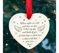 GEBETTER Christmas Memorial Baubles Ornaments Ceramic Heart Plaque When Nights Are Cold Christmas Tree Hanging Bauble Ornament Christmas Memorial Gifts Christmas Tree Hanging Decor