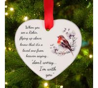 GEBETTER Christmas Memorial Baubles Ornaments Ceramic Heart Plaque When You See A Robin Christmas Tree Hanging Bauble Ornament Christmas Memorial Gifts Christmas Tree Hanging Decor