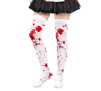 GEBETTER Halloween White Blood Splatter Stocking Tights Socks Hallwoeen Knee High Socks Fit One Size up to EU 36-42 Halloween Fancy Dress Costume Accessories Bloody Clothes Tights