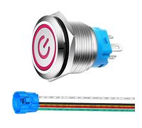 Gebildet 0.87''/22mm Stainless Steel Latching Push Button Switch 12V-24V 5A Power Symbol LED 1NO1NC SPDT ON Off Waterproof Toggle Switch with Wire Socket Plug (Red LED)