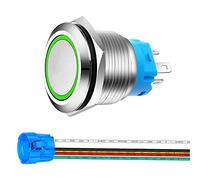 Gebildet 0.87 Inch/22mm Stainless Steel Momentary Push Button 12V-24V 5A LED 1NO1NC SPDT ON Off Waterproof with Wire Socket Plug (Green LED)