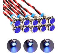 Gebildet 10pcs 6mm 1/4" AC/DC 12-24V LED Metal Indicator Light Waterproof Signal Lamp Pilot Dash Directional Car Truck Boat with Wire(Blue)
