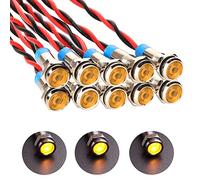 Gebildet 10pcs 6mm 1/4" AC/DC 12-24V LED Metal Indicator Light Waterproof Signal Lamp Pilot Dash Directional Car Truck Boat with Wire(Yellow)