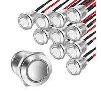 Gebildet 10pcs Prewired Waterproof Push Button Momentary Stainless Steel Push Button On Off 12mm 2A 12V/24V/125V/250V AC (Flat Head)