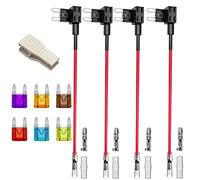 Gebildet 12V 24V Small Add-a-Circuit Fuse Tap, ACS Small Piggy Back Blade Fuse Holder with Wire Harness, 6 pcs Fuse (3A 5A 7.5A 10A 15A 20A) and Fuse Puller (Pack of 4)