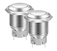 Gebildet 16mm Flat Head ON/OFF SPST Latching Push Button, Waterproof Stainless Steel Metal Push Button Switch, Solder Pin Terminals DC 6V/12V/36V/48V, AC 110V/230V 3A 1NO