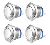 Gebildet 16mm Flat Head SPST Momentary Push Button Waterproof, Self-reset Stainless Steel Metal Push Button Switch, Solder Pin Terminals DC 6V/12V/36V/48V, AC 110V/230V 3A 1NO