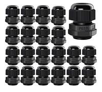 Gebildet 20Pcs Cable Gland, PG19 Plastic Waterproof Adjustable 12-16mm IP68 Cable Gland Joint with Rubber Gaskets, M24*1.5 Wire Connector, Wire Protector (Black)