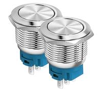 Gebildet 22mm Flat Head SPDT ON/OFF Latching Push Button Waterproof, Stainless Steel Metal Push Button Switch, Solder Pin Terminals DC 6V/12V/36V/48V,AC 110V/230V 2A 1NO+1NC