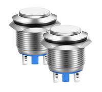 Gebildet 22mm High Head SPST Momentary Push Button Waterproof, Self-reset Stainless Steel Metal Push Button Switch, Solder Pin Terminals DC 6V/12V/36V/48V,AC 110V/230V 3A 1NO