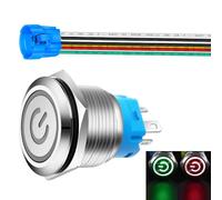 Gebildet 22mm Latching Push Button with Wire Socket 3A/110V-230VAC 1NO 1NC SPDT On Off Metal Waterproof IP65 Self Lock (Red&Green LED)
