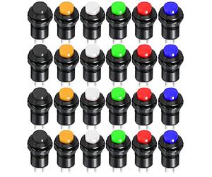 Gebildet 24pcs 12mm Momentary Push Button SPST ON/OFF AC 250V/1.5A 125V/3A, Lockless Mini Round Button for Car Trumpet, PC, Table Lamp, Home Doorbell