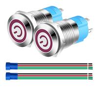 Gebildet 2pcs 0.47''/12mm Stainless Steel Self-locking Latching Push Button Switch 12V-24V 3A Power Symbol LED Normally Open SPST ON/OFF Waterproof Toggle Switch with Wire Socket Plug (Red LED)