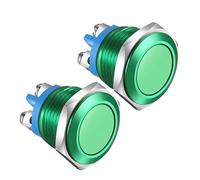 Gebildet 2pcs 16MM Momentary Push Button Switch IP65 waterproof Aluminium Alloy Shell 3A/12V 24V 36 DC 110V 250VAC 1NO SPST Screw Terminal (Green Shell)