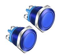 Gebildet 2pcs 16MM Momentary Push Button Switch IP65 waterproof Aluminium Alloy Shell 3A/12V 24V 36 DC 110V 250VAC 1NO SPST Screw Terminal (Blue Shell)