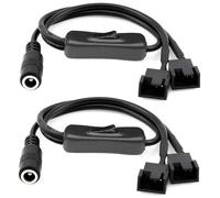 Gebildet 2PCS DC Power Supply Plug to Dual 3-Pin and 4-Pin PC Fan Power Adapter Cable with Switch, DC5521 to 3Pin/4Pin Cable