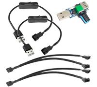 Gebildet 2pcs USB to 3-Pin / 4-Pin PWM 5V USB Sleeved Fan Power Adapter Cable with Switch, Fan Wind Speed Regulator, 2 Way PWM Splitter Cable, 3 Way PWM Splitter Cable