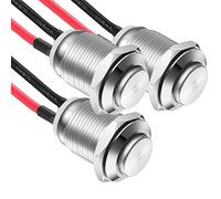 Gebildet 3 Pcs Prewired Waterproof Push Button Latching Self-Locking Stainless Steel Push Button On Off 12mm 2A 12V/24V/125V/250V AC (High Head)